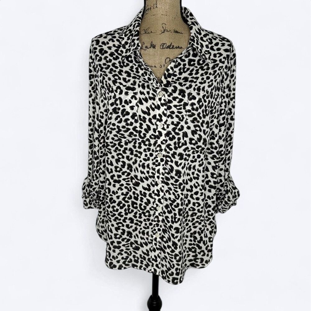 Talbots Plus Leopard Print Button Front Blouse Sz… - image 1